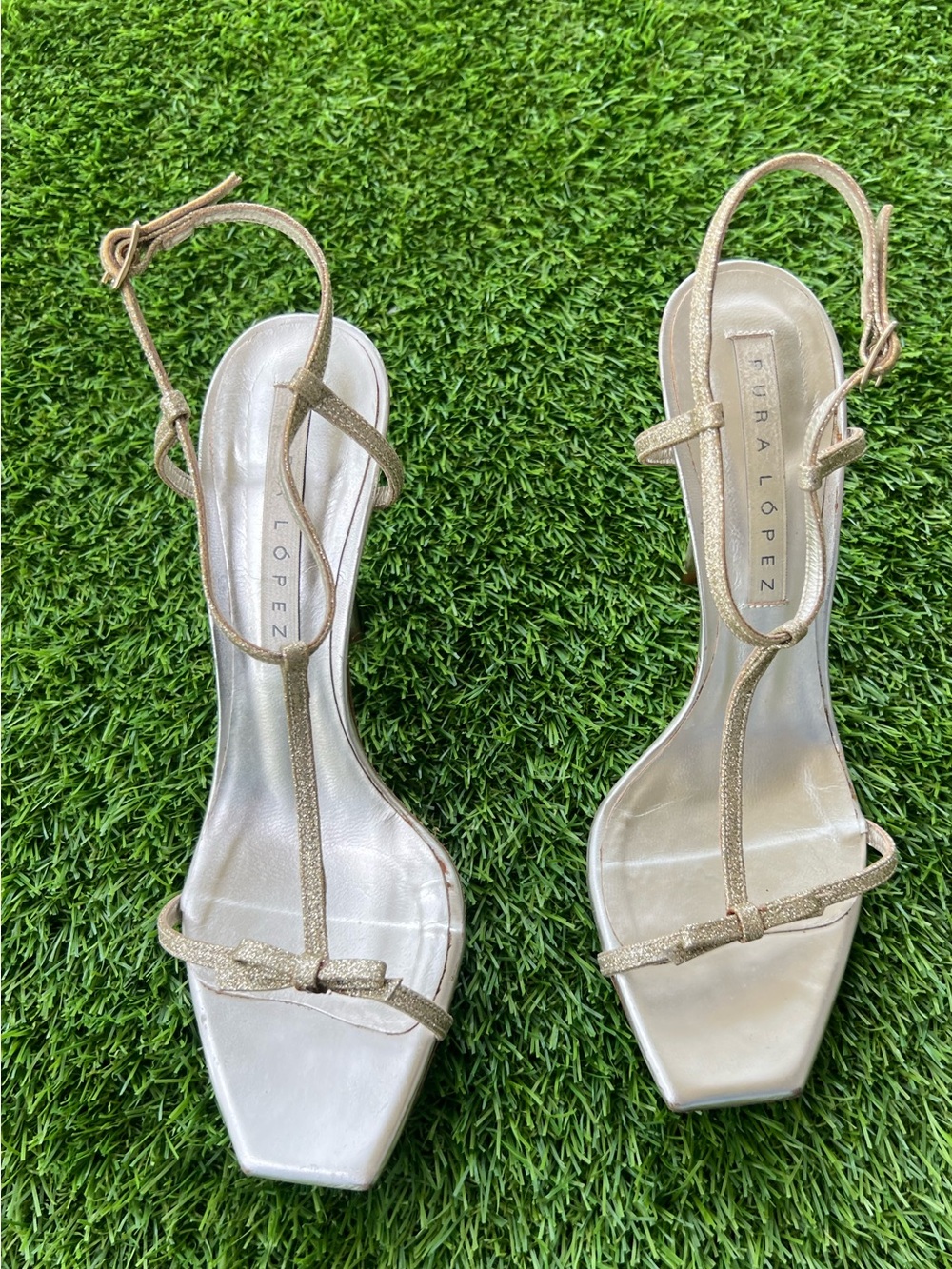 Pura Lopez gold heels